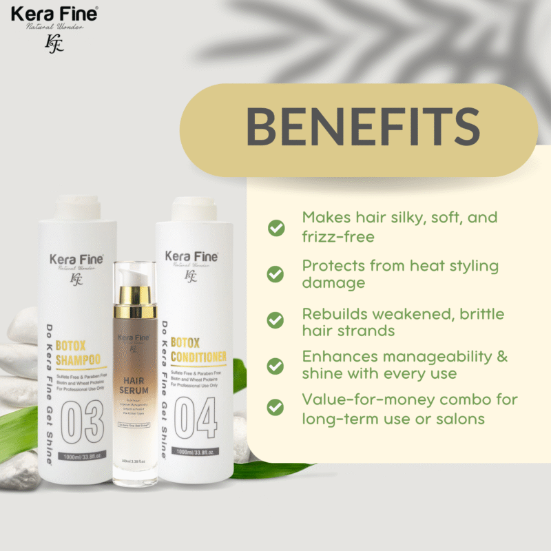 KERA FINE BOTOX HAIR SHAMPOO, CONDITIONER & HAIR SERUM 1000ml+1000ml+100ml - Image 4